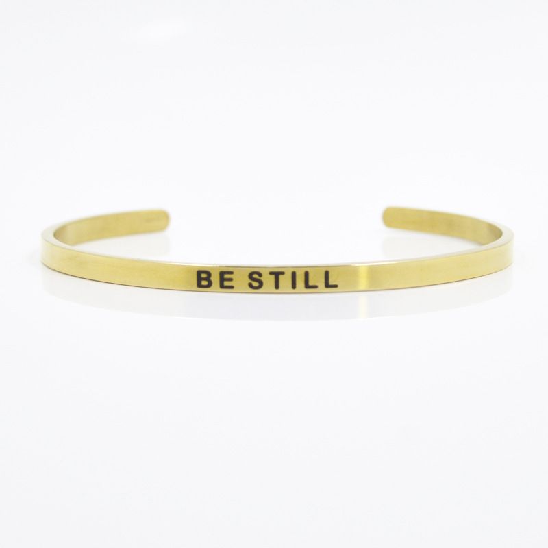 4mm gold stainless steel engraved bracelet Titanium steel C shaped inspirational BREATHE DREAM FEARLESS bracelet_voghion.com