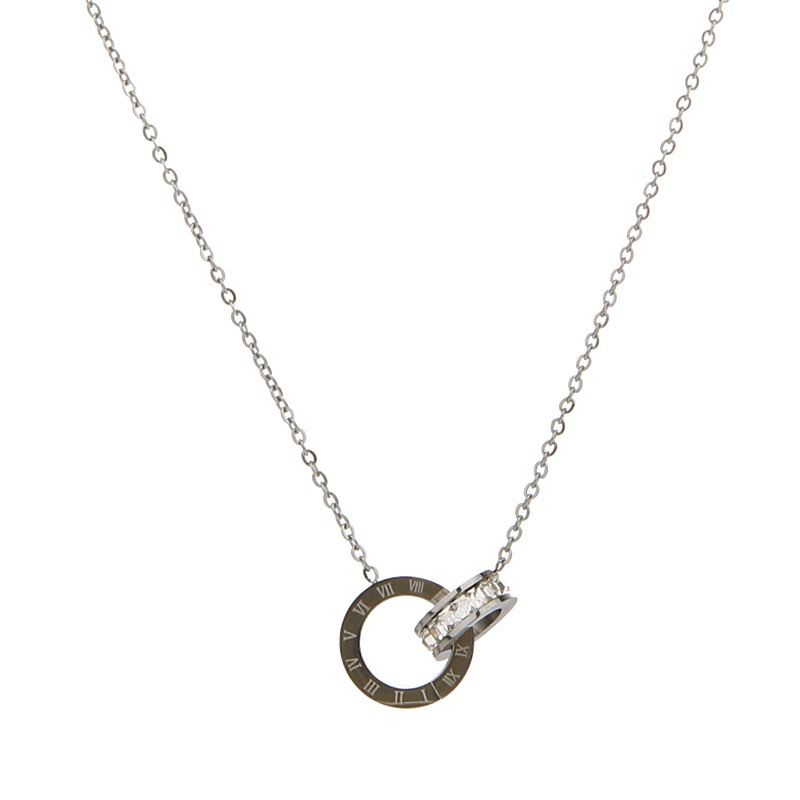Titan Stahl Farblose Römische Digitale Doppel Ring Halskette frauen Gold Anhänger Licht Luxus Schlüsselbein Kette Einfache_voghion.com