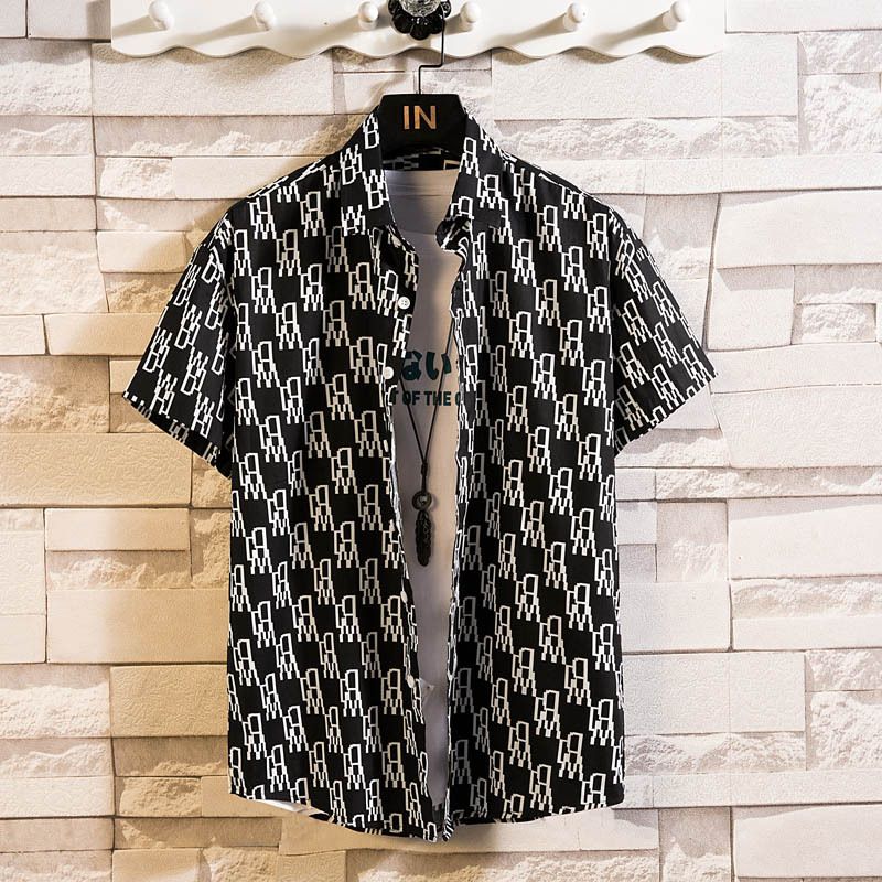 Vintage Retro Flower Shirt Men S Summer Short Sleeved Ins Hong Kong Style Hawaiian Thin Section Loose Cross Border Printed Shirt_voghion.com