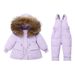 Winterset met donsjack voor kinderen – warm sneeuwpak met capuchon en afneembare bandjes voor peuters (80-100 cm, beige/groen/paars/roze)_voghion.com