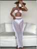 Sexy Sheer Mesh Swim Cover-Up Pants Bikini Set For Women - Black/White 3-Piece Beachwear (S/M/L)_voghion.com