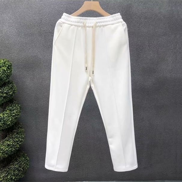 Härekleeder Fréijoer an Hierscht Casual Hosen fir Männer Trendy Einfach Eenfaarweg Elastesch Taille Ride Schnürhosen_voghion.com