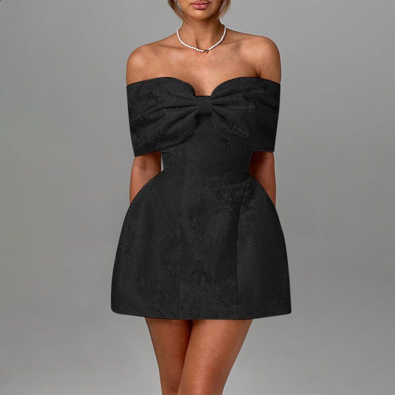 Abbigliamento da donna monospalla fiocco sexy abito senza schienale femminile temperamento ins abito gonna corta_voghion.com