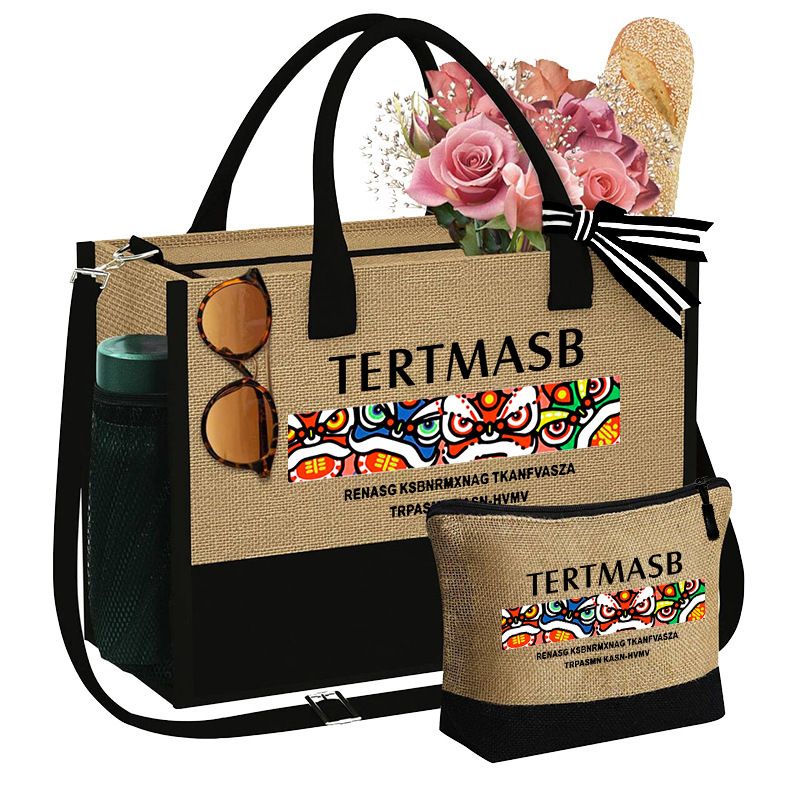 New Linen Patchwork Tote Bag For Women, Color-Block Mother-Daughter Two-Piece Set With Pattern_voghion.com
