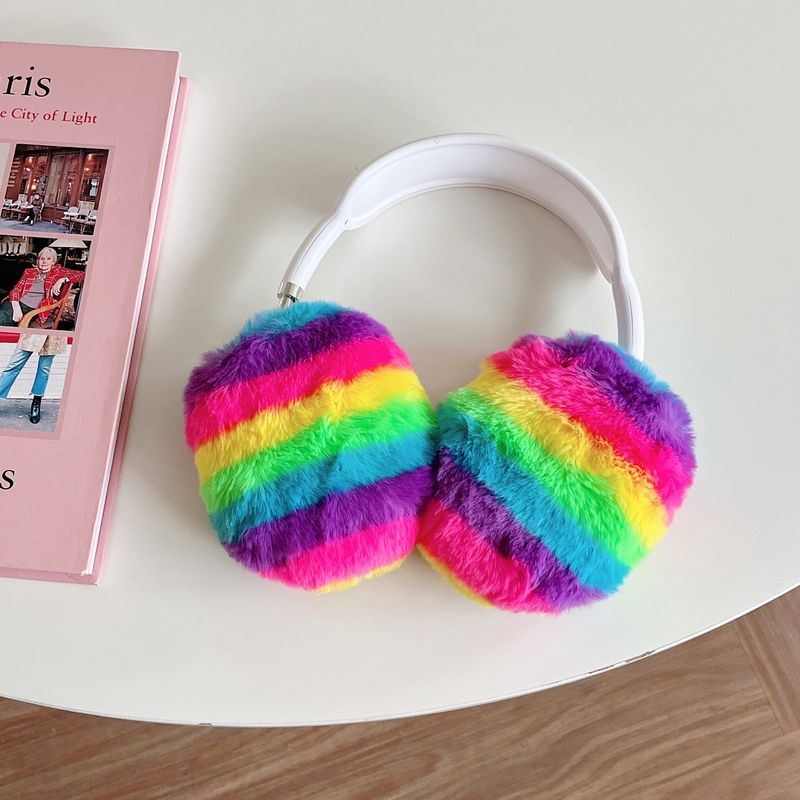 Plüsch-Regenbogenfarbe, geeignet für Airpods Max-Schutzhülle, am Kopf befestigte Ohrstöpsel, Ohrenschützer, Kopfhörerhülle, Feilin_voghion.com