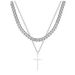 Hip Hop Double Layer Stacked Cross Necklace For Men Ins Trend Niche Design Sense Cuban Chain Titanium Steel_voghion.com