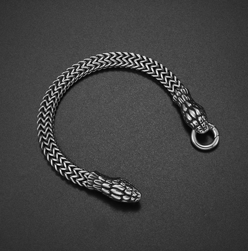 Bracciale da uomo Hip Hop con testa di serpente doppia, in acciaio inossidabile placcato in titanio minimalista_voghion.com