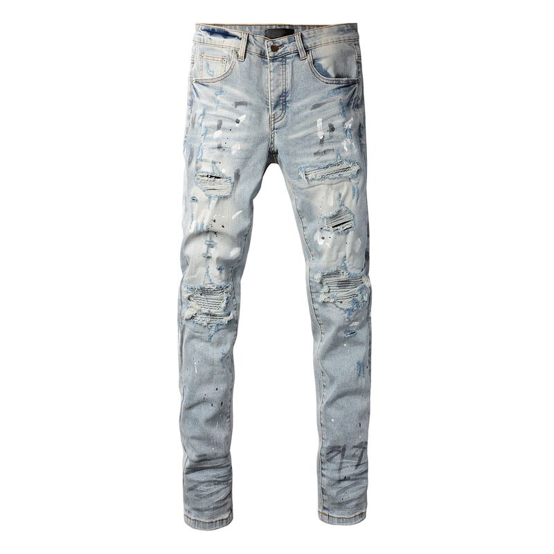 Street Hiphop Fashion Ripped Patch Slim Fit Skinny Jeans Men Pants_voghion.com
