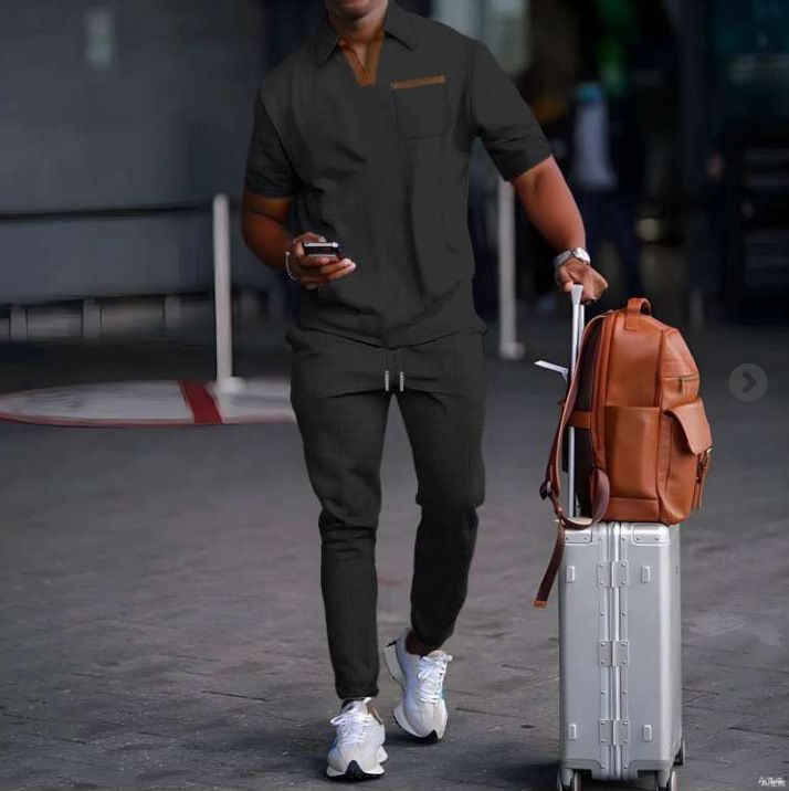 Men's Clothing Polo Shirt V Lapel Short Sleeved Pullover Polo Casual Long Suit_voghion.com