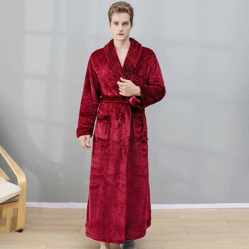 Nightgown women autumn and winter long coral fleece plus velvet thickened couple bathrobe flannel men's pajamas winter home clothes_voghion.com