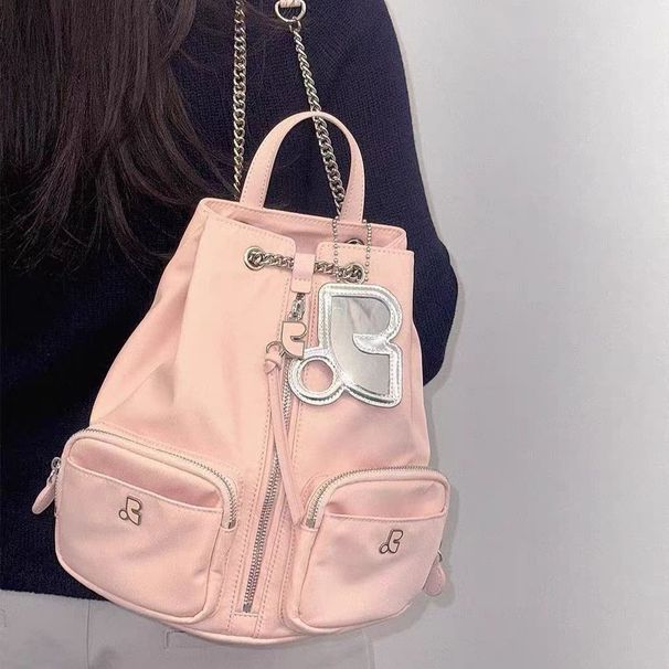 2025 New Pink Waterproof Nylon Drawstring Backpack_voghion.com