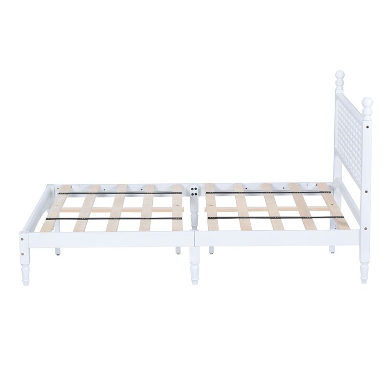 Wood Bed Frame With Spindle Headboard, Solid Rubber Wood Foundation With Wood Central Supports, 1000 Lb Capacity, Easy Assembly, No Box Spring Needed, Full- White_voghion.com