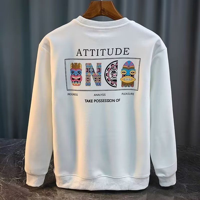 Herrenbekleidung Crewneck Sweat Herren Loose Design Sense Smiley Print Retro Instagram Style Modisches Markenoberteil für Frühling und Herbst_voghion.com