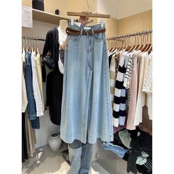 Korean Washed Jeans For Women, Autumn 2025 New High Waisted Loose Fit Slimming Straight Wide Leg Floor Pants_voghion.com