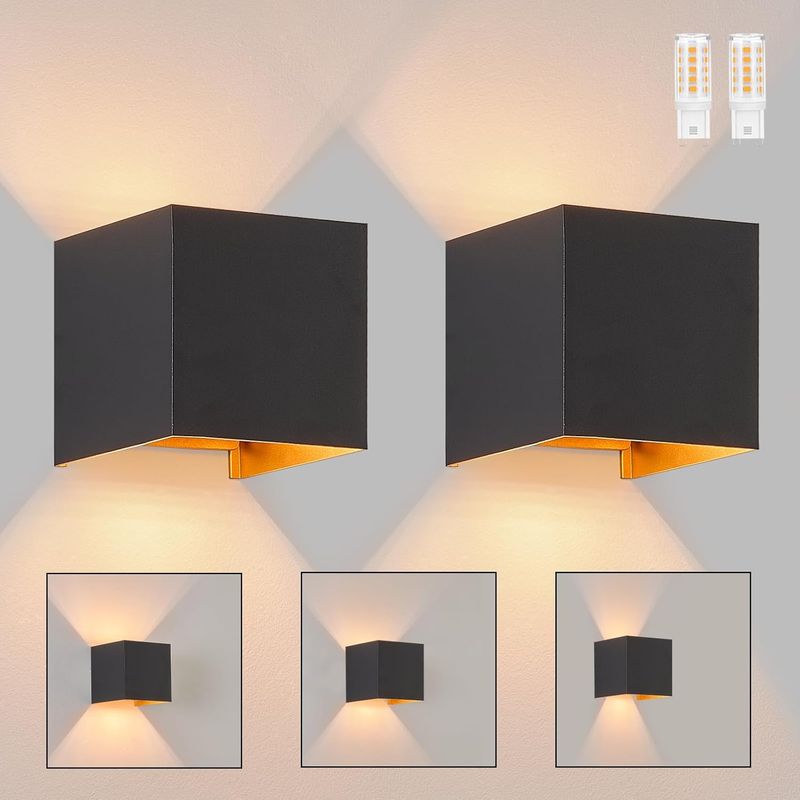 LED Wandleuchte Innen Wandlampe - 2ER Außenwandleuchten G9 3000K Warmweiß Schwarz Gold Wandbeleuchtung Aussen Aussenlampe Up Down IP65_voghion.com