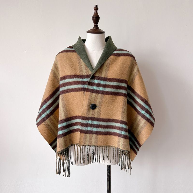 Autumn and New Checkered Button Cloak Scarf Women's Winter High End Sensation  Cashmere Red Shawl_voghion.com
