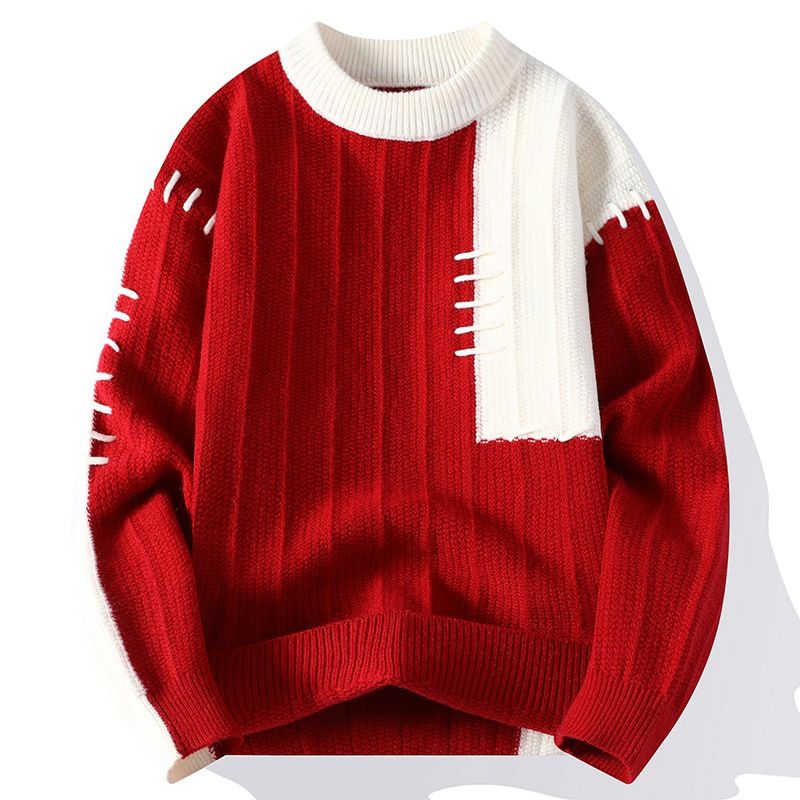 Herren Strickpullover Winter Warm Rundhals Pullover Lässig Lockere Passform Verdickter Rollkragen Jugend Basic Einfarbig Langarm_voghion.com
