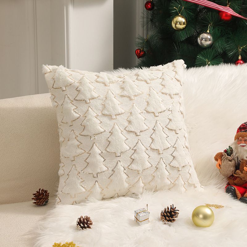 Christmas Pine Pattern Plush Back Pillow Cover Bedroom Sofa Rest Cushion Cover Does Not Contain Core_voghion.com