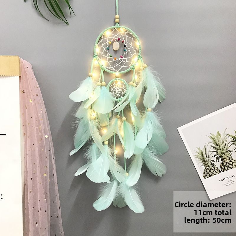 Ornamento acchiappasogni femminile, carillon a vento fatto a mano fai da te, rifinito con piume intrecciate, grazioso da appendere, decorazione per la cameretta dei bambini._voghion.com