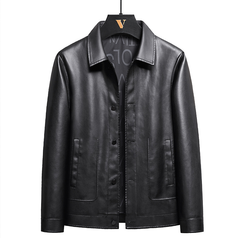  business leather jacket men's leather jacket middle-aged casual spring and autumn new loose lapel jacket large size_voghion.com