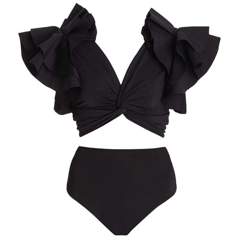 Damenbekleidung Retro High Waist Split Dreiteiliger Badeanzug Bikini Badeanzug Chiffon Strandrock Anzug_voghion.com