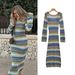 Vestido longo listrado de malha com decote redondo e costas nuas, novo outono/inverno 2024 para mulheres_voghion.com