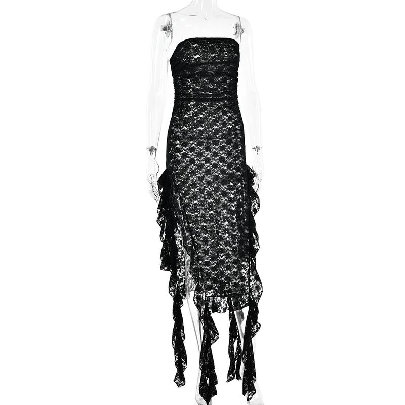 2025 Sommer Neue Patchwork Sheer Für Frauen Mode Sexy Off-Schulter Rohr Top Lange Kleid_voghion.com