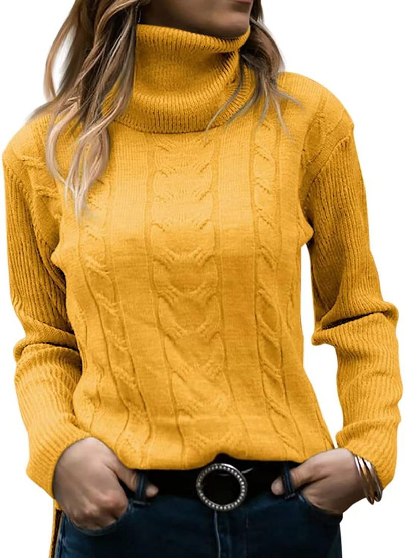 Women's Clothing autumn and winter new solid color turtleneck sweater retro long sleeved sweater women's clothing_voghion.com