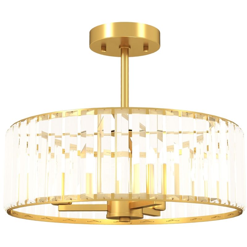 Deckenlampe Im Kronleuchter-Design, Kristallschirm, 3 Glühbirnen, Goldfarben_voghion.com