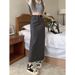 Grey suit high waist slimming straight half for women 2024 spring and autumn versatile commuting mid length skirt with a_voghion.com