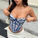 "Elegant French Jacquard Corset Top - Bustier With Boning For Waist Shaping, Trendy Streetwear Staple, Black & Blue_voghion.com