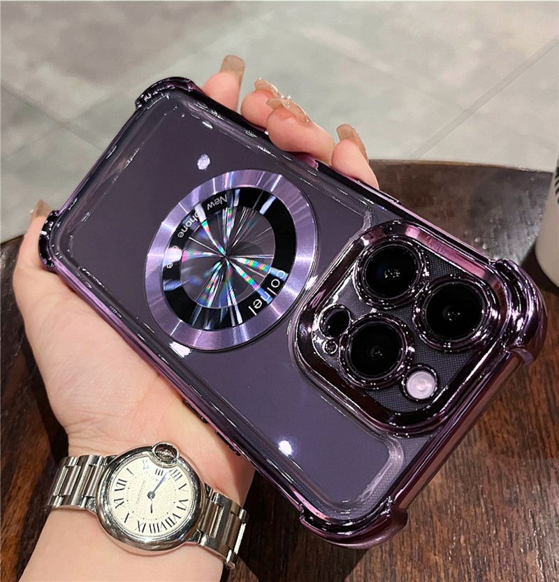 Geeignet für iPhone 11 12 13 14 Pro Max 14 Plus Drahtloses Laden mit stoßfester transparenter Abdeckung_voghion.com