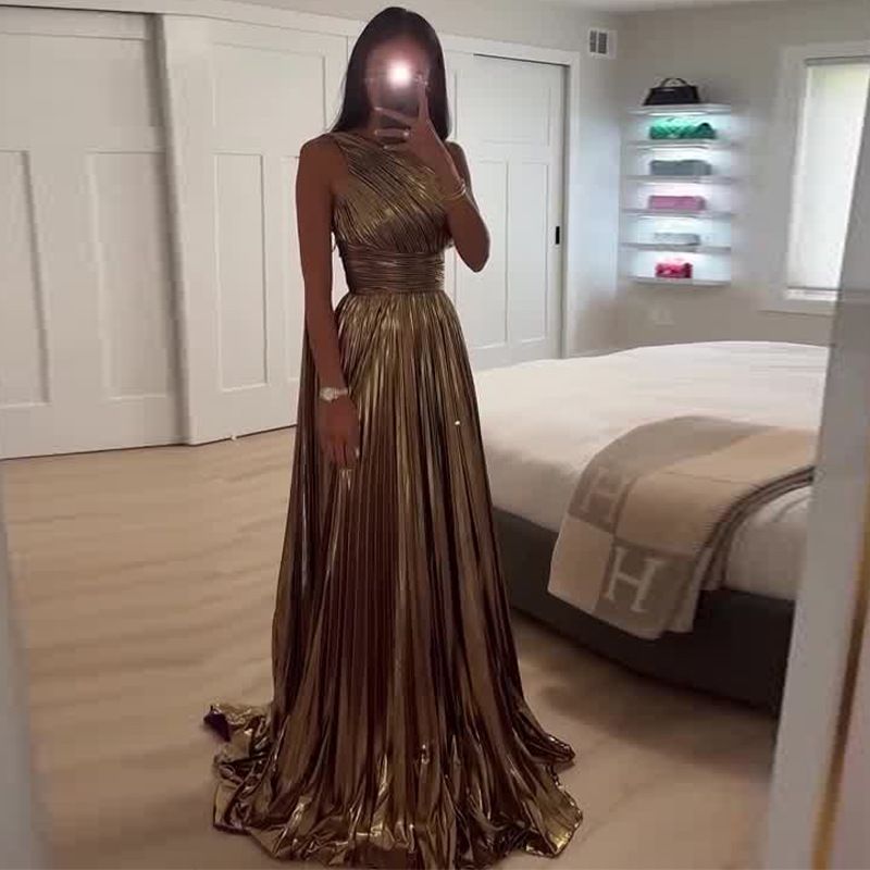 Women’s Clothing Summer New Women's Clothing Oblique Collar Waist Sexy Hot Girl Big Swing Dress_voghion.com