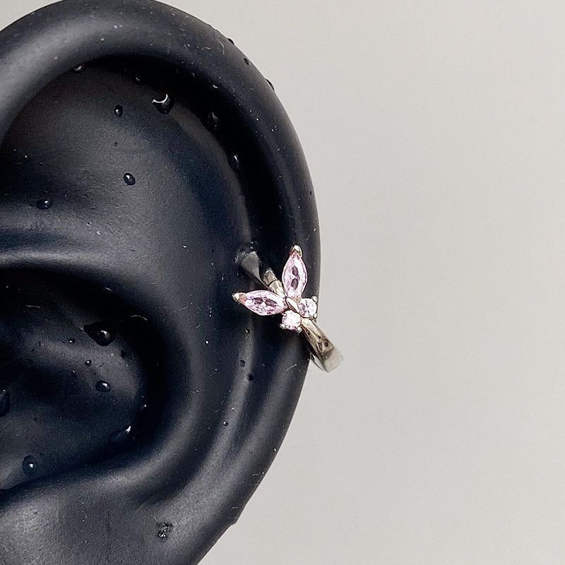 Exquisite Small Pink Butterfly Edge Cuff Mini Niche Simple Cool Feeling Stud Sparkling Earrings Ear Clips_voghion.com