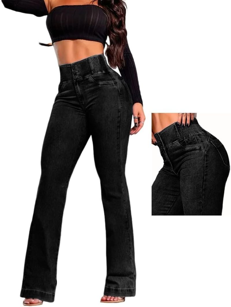 Women's High Waisted Jeans Stretchy Bootcut Pants With Elastic Waistband Denim Pants For Women_voghion.com
