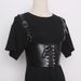 Damen Leder Body Harness Weste Gürtel Weiblich Schwarz Schleife Schultergurt_voghion.com