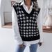 Women's clothing autumn and winter V-neck houndstooth casual loose knitted vest sweater vest women's clothing_voghion.com