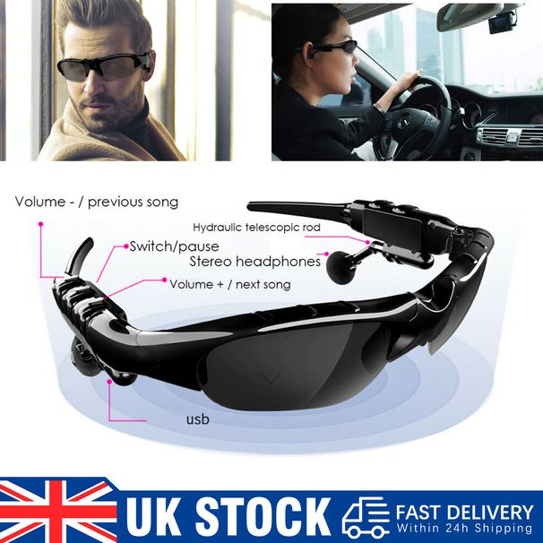 Bluetooth 5.0 Smart Headphone Sunglasses Wireless Stereo Sport Headset Earphone#_voghion.com