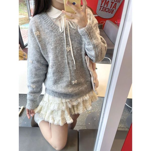 Armas liblikaga V-kaelusega pullover naistele sügis-talveks, pehme ja laia lõikega, laisa stiiliga topp kandmiseks_voghion.com