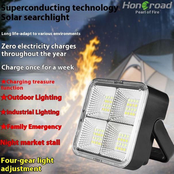 New Solar Powered Searchlight Rechargeable Outdoor Home Night Market Stall Industrial Lighting High Power Long Battery_voghion.com