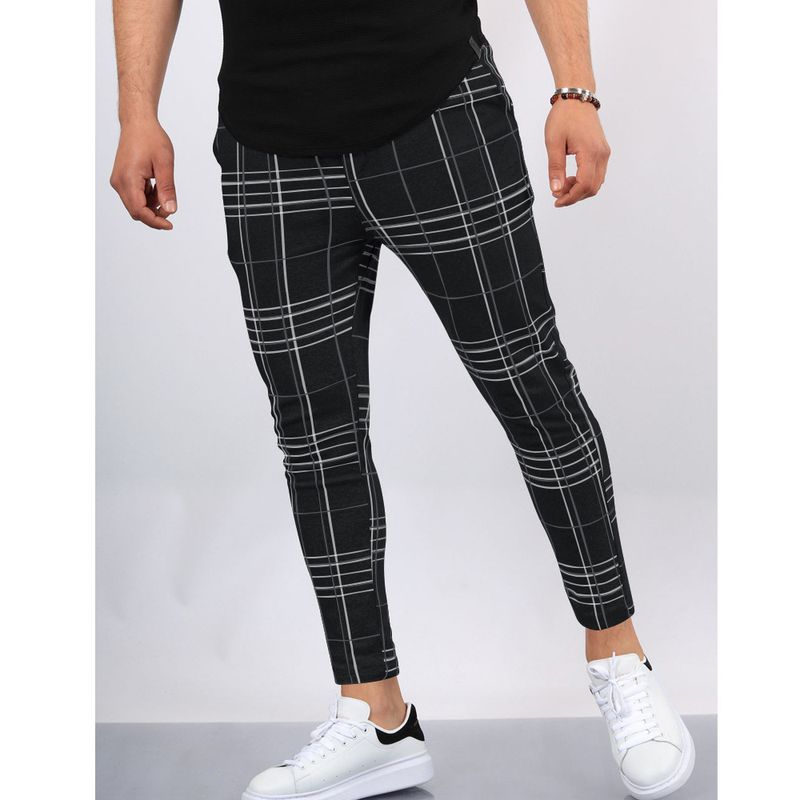 [StripeMotion] Pantaloni slim fit da uomo - Classiche strisce bianche e nere | Ibrido casual e business_voghion.com