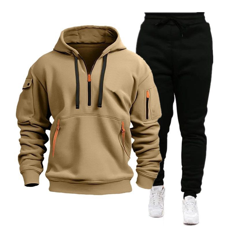 2024 Autumn/Winter Sports Men's Multi Pocket Zipper Hoodie Sportswear Set Pants Light Plate_voghion.com