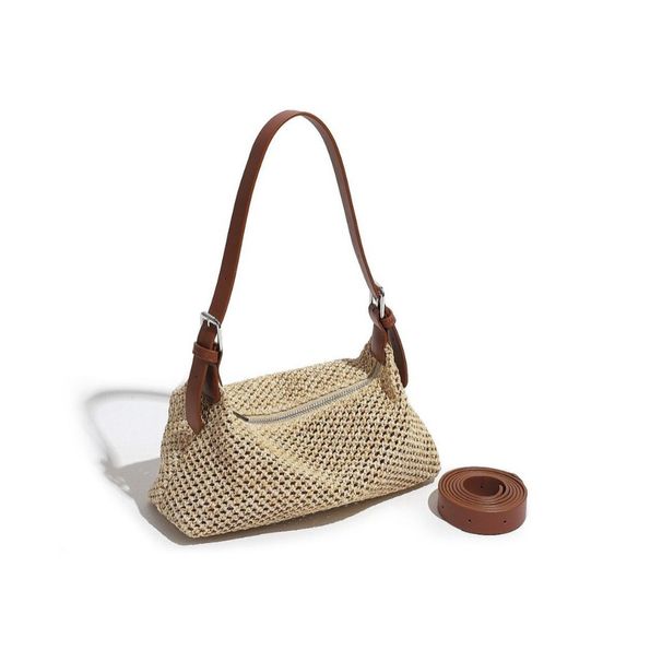 Neue sommerliche Retro-Umhängetasche aus Stroh für Damen, schräg geschnitten, vielseitig und lässig, ideal als Strandtasche für den Urlaub._voghion.com