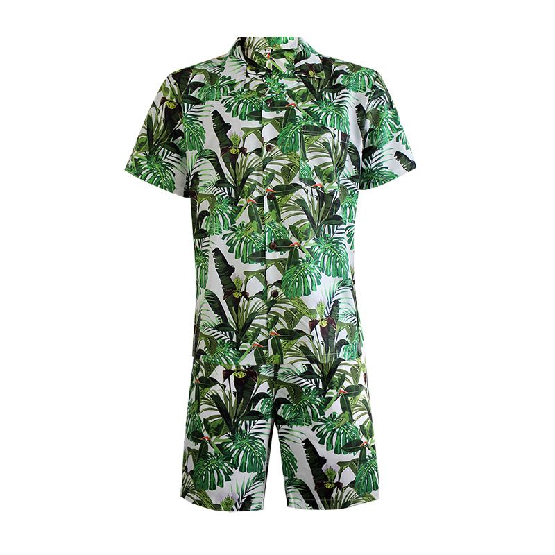 Herren Hawaiian Kurzarm-Set mit bedrucktem Strandurlaub im gleichen Stil, lässig, schnelltrocknend, Hemd und Shorts_voghion.com