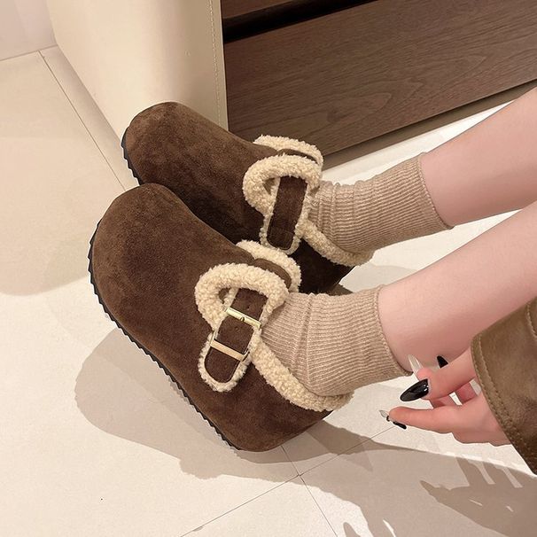 Paksu tallaga pruunid seemisnahast tossud, seemisnahast soojad naistekingad, lumesaapad, naiste vabaajajalatsid_voghion.com