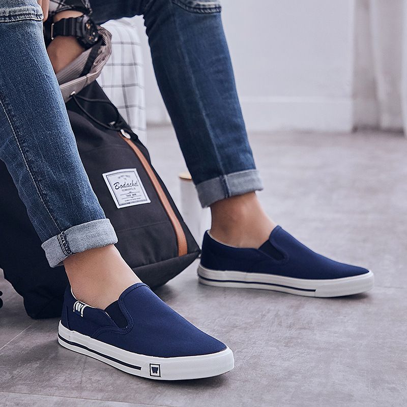 Huili Canvas Korean Flat Sole Board Lefu Atmungsaktive Herren Einfarbig Lazy Kick Freizeitschuhe WXY_voghion.com