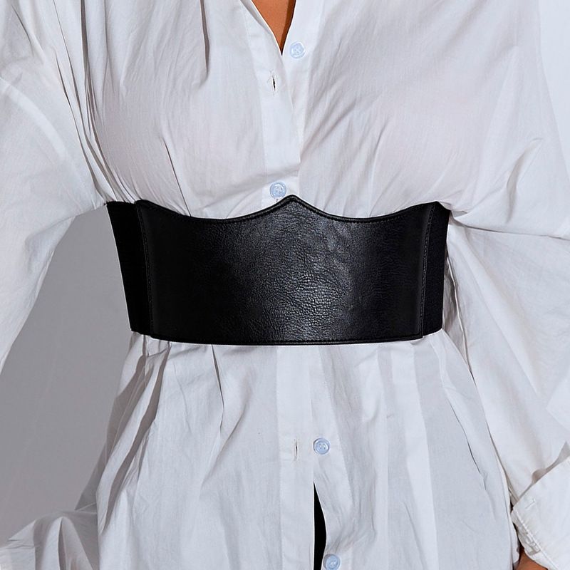 Unisex Elastic PU leather fashion ladies waist belt slim fit with dress shirt decoration_voghion.com