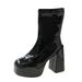 Chunky Short For Women 2022 Autumn Winter New Square Toe Stretch Slim Waterproof Platform Patent Leather High Heel_voghion.com