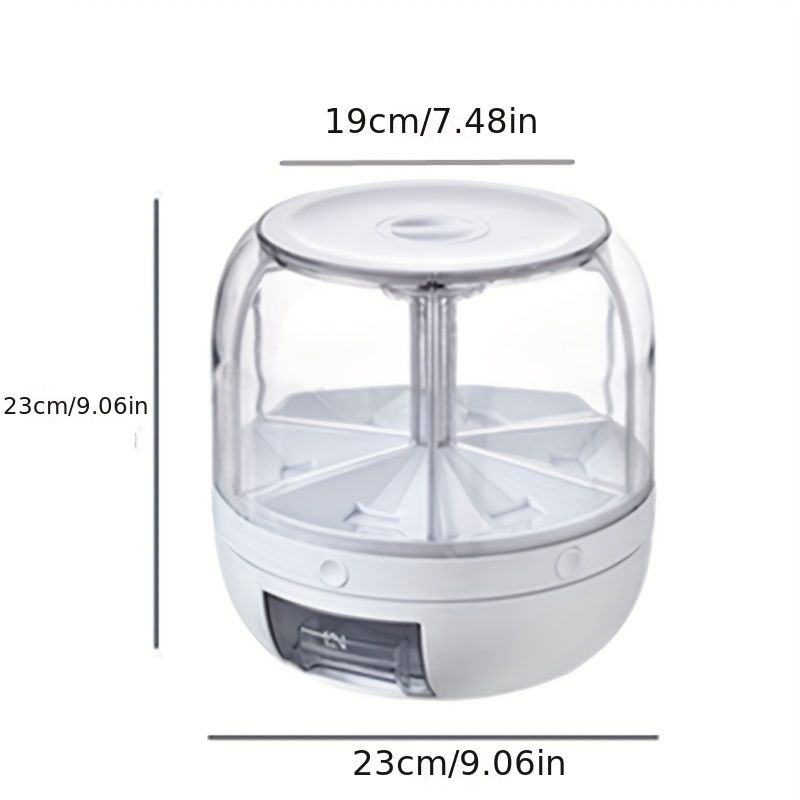 1pc 360-degree Rotating Grain Storage Box With 6 Compartments And Measuring Cup, Automatically Dispenses Rice With Press Button_voghion.com