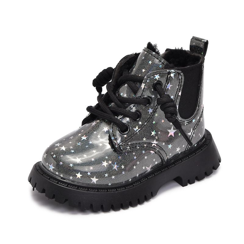 Moda feminina Martin 2024 Inverno Novos sapatos infantis de algodão Versáteis Sola macia Quentes Botas britânicas de cano baixo_voghion.com